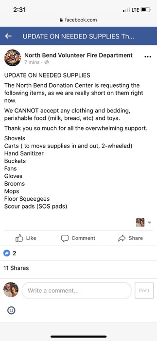 Updated list of items needed for North Bend